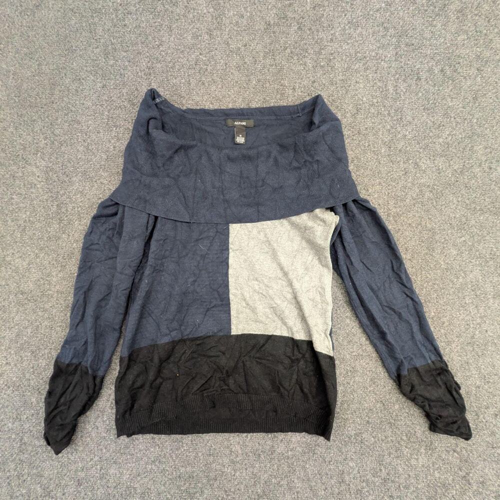 Alfani Sweater Womens Medium Grey Color Block Cowl Neck Long Sleeve Knit